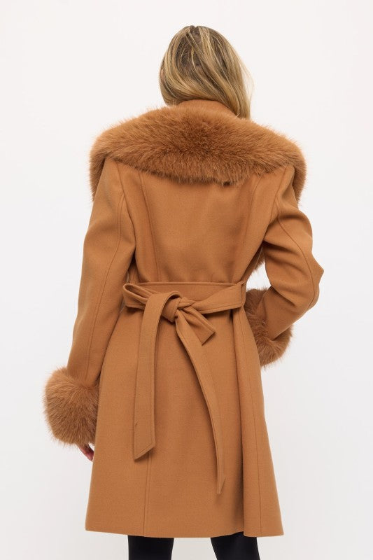 CLAWC0106: Belted Fur-Trim Coat
