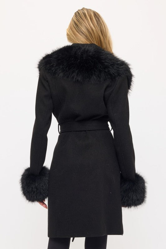 CLAWC0106: Belted Fur-Trim Coat