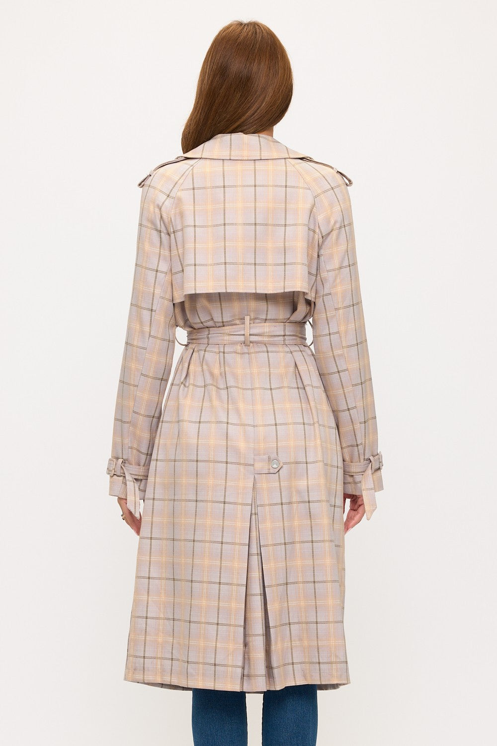 CLALT0042: Long Plaid Trench Coat