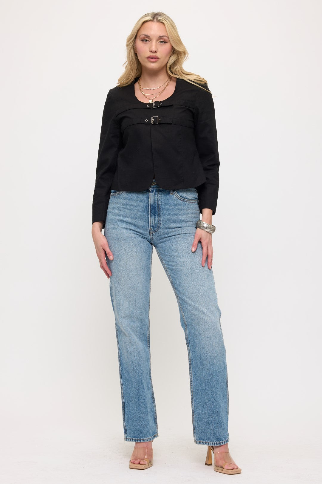 NJ002: Double Buckle Cropped Jacket