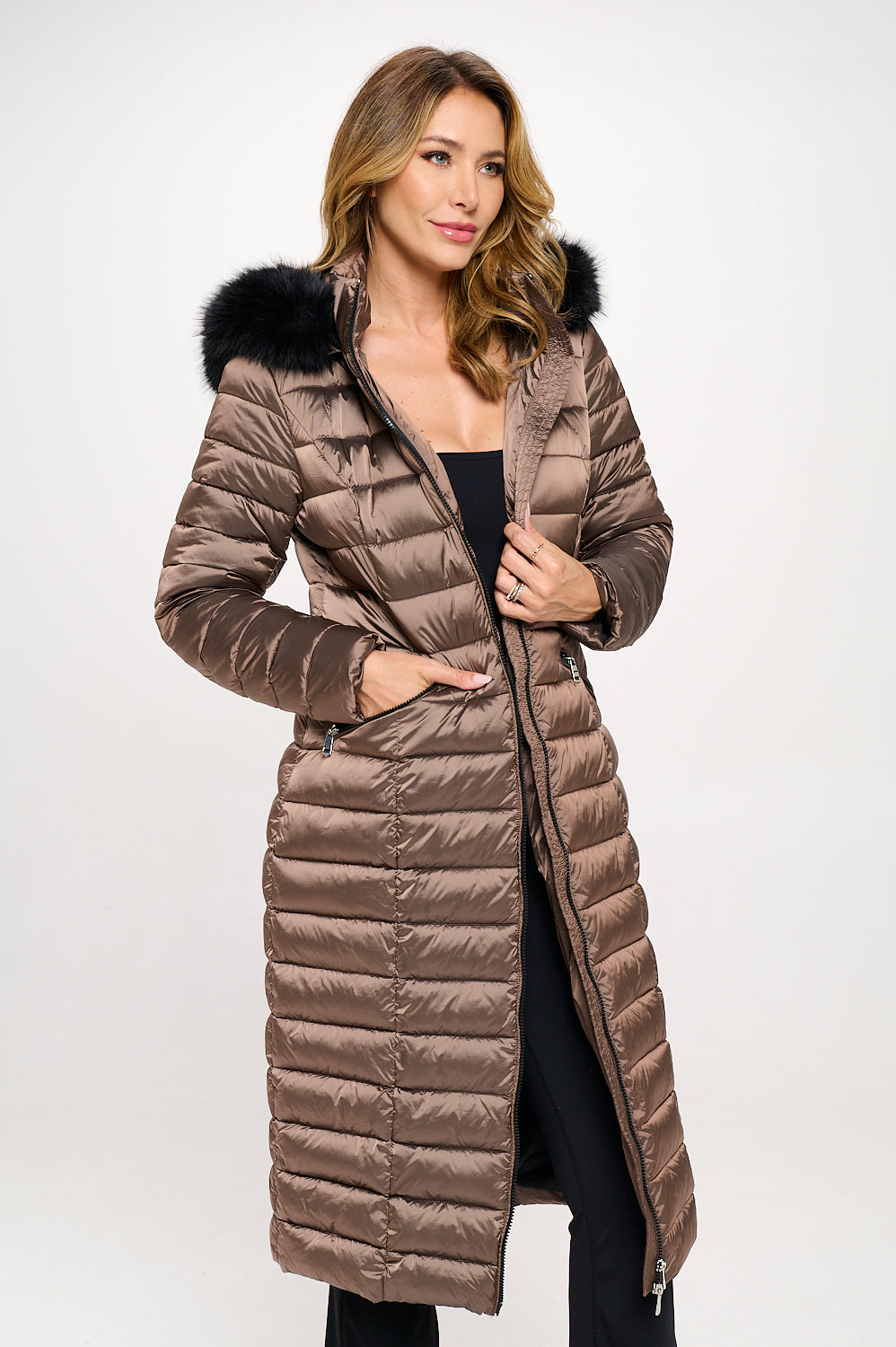 Amber Aurora Faux Fur-Trimmed Quilted Maxi Puffer