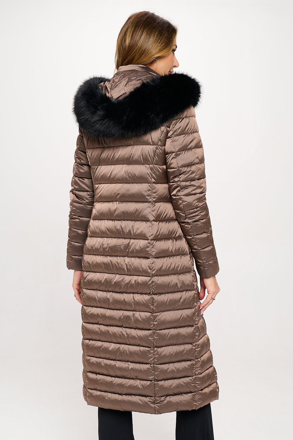 Amber Aurora Faux Fur-Trimmed Quilted Maxi Puffer