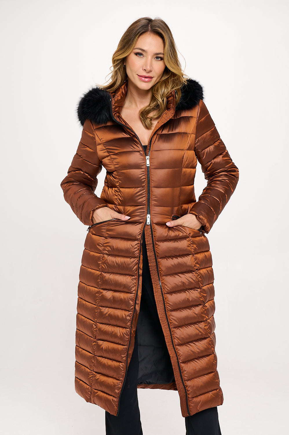 Amber Aurora Faux Fur-Trimmed Quilted Maxi Puffer
