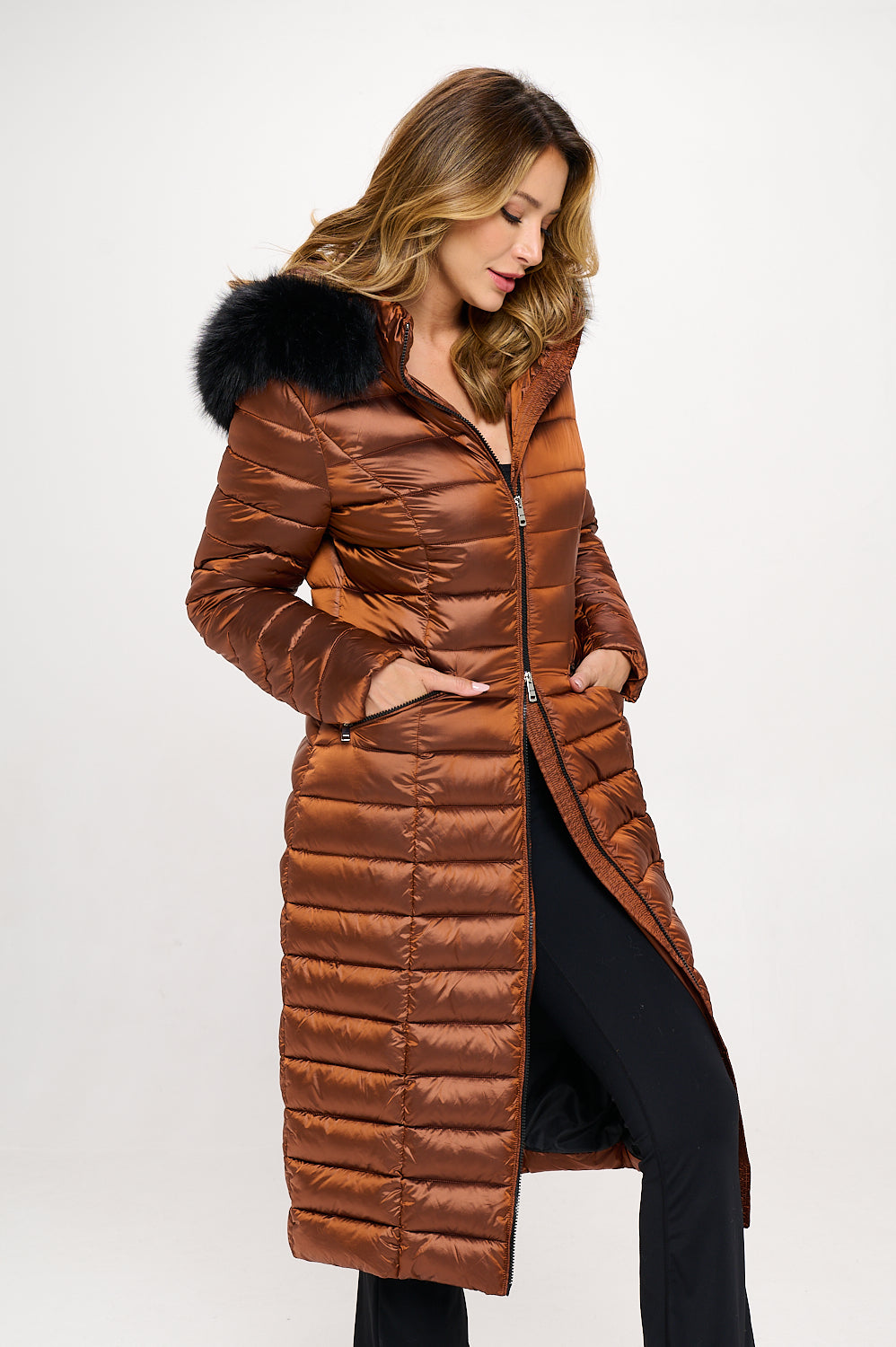 Amber Aurora Faux Fur-Trimmed Quilted Maxi Puffer