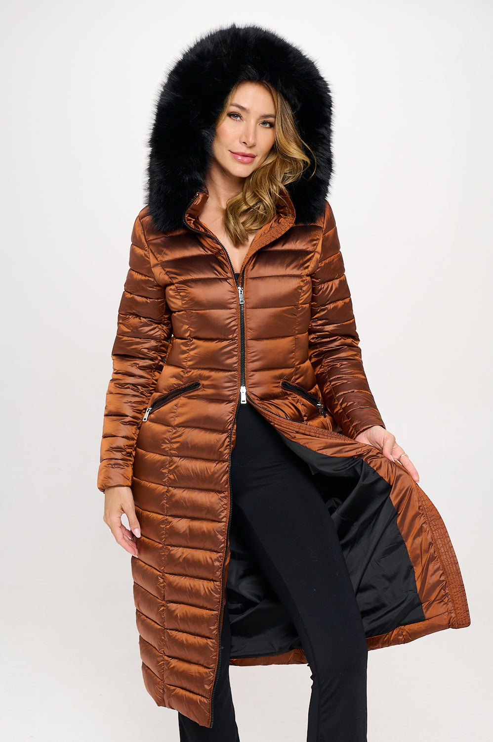 Amber Aurora Faux Fur-Trimmed Quilted Maxi Puffer