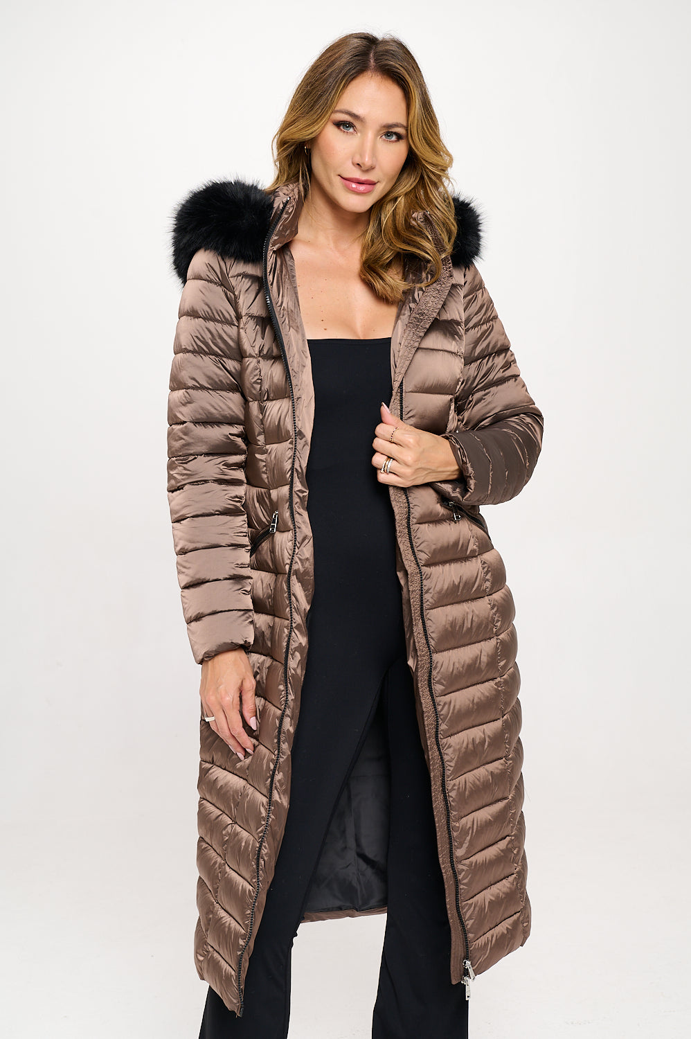 Amber Aurora Faux Fur-Trimmed Quilted Maxi Puffer