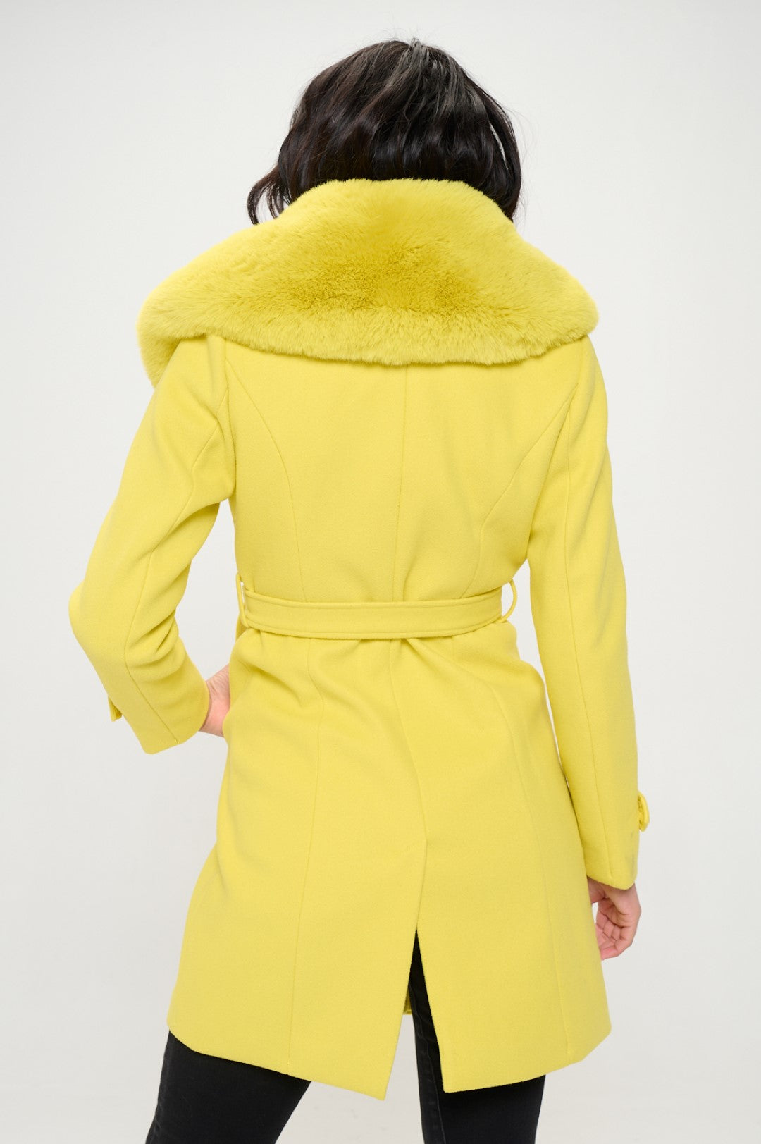 W457L1: Citrus Solstice Faux Fur Collar Wrap Coat (OPEN PACK)