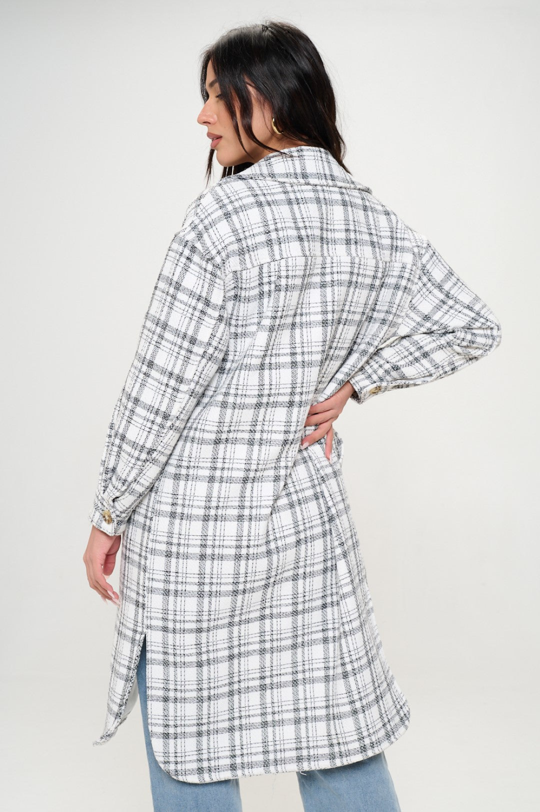 W460L1: Almond Aura Vegan Plaid Shirt Coat (OPEN PACK)