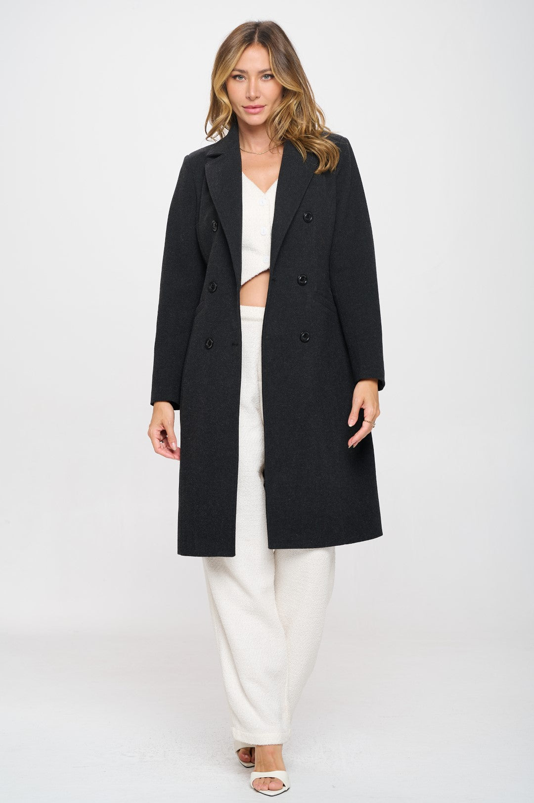 WB244L2: Eclipse Elegance Vegan Wool Double-Breasted Coat