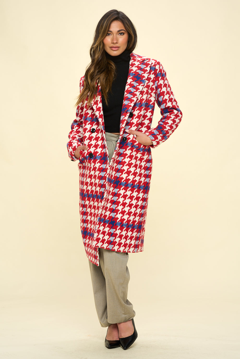 WB246L1: Patriot Promenade Vegan Houndstooth Coat
