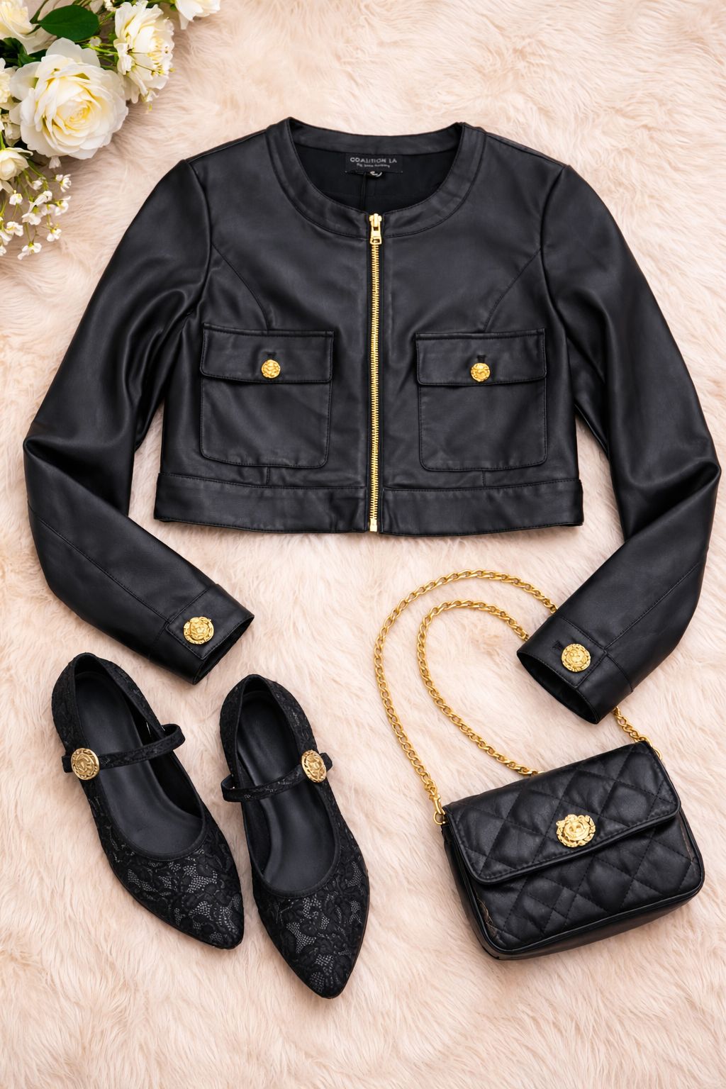 CLALJ0160: Cropped Faux Leather Jacket with Pocket Detail