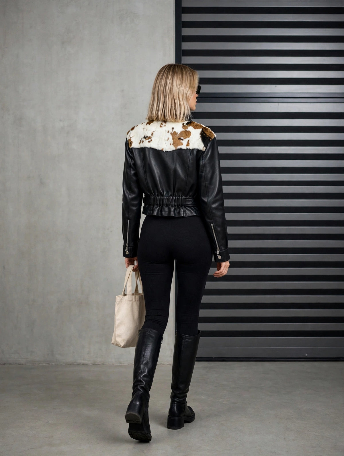 LJ0285 - Cow Print Moto Jacket