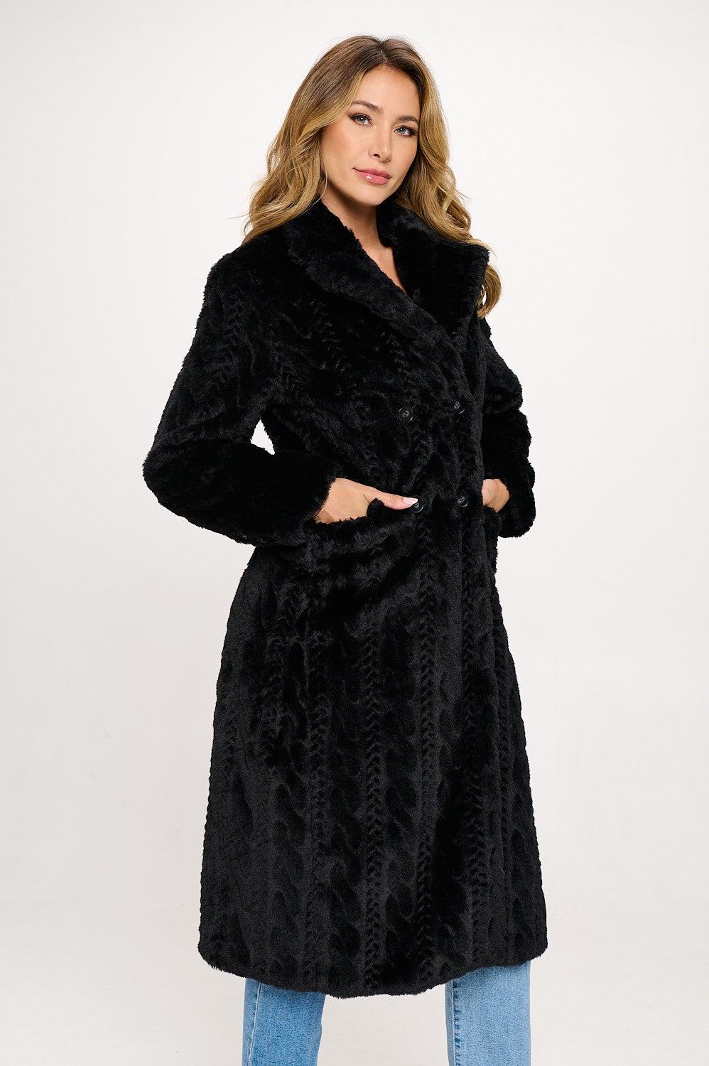 FB539L1: Parisian Luxe Vegan Fur Coat