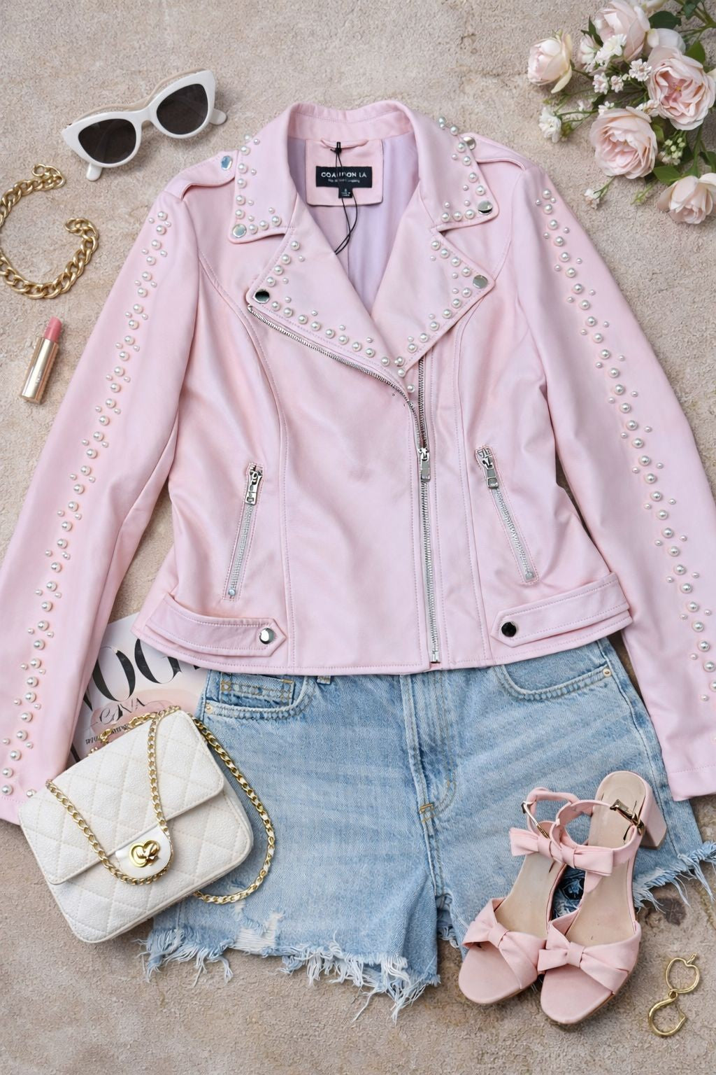 CLALJ0155: Rebel Rose Studded Moto Jacket