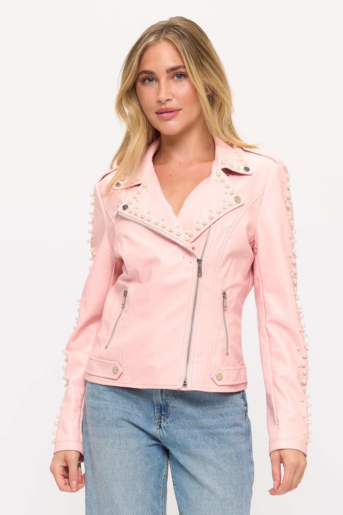 CLALJ0155: Rebel Rose Studded Moto Jacket