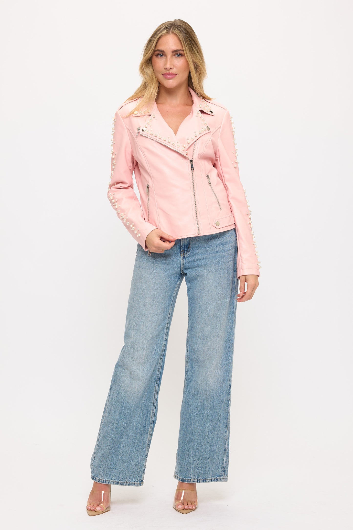 CLALJ0155: Rebel Rose Studded Moto Jacket