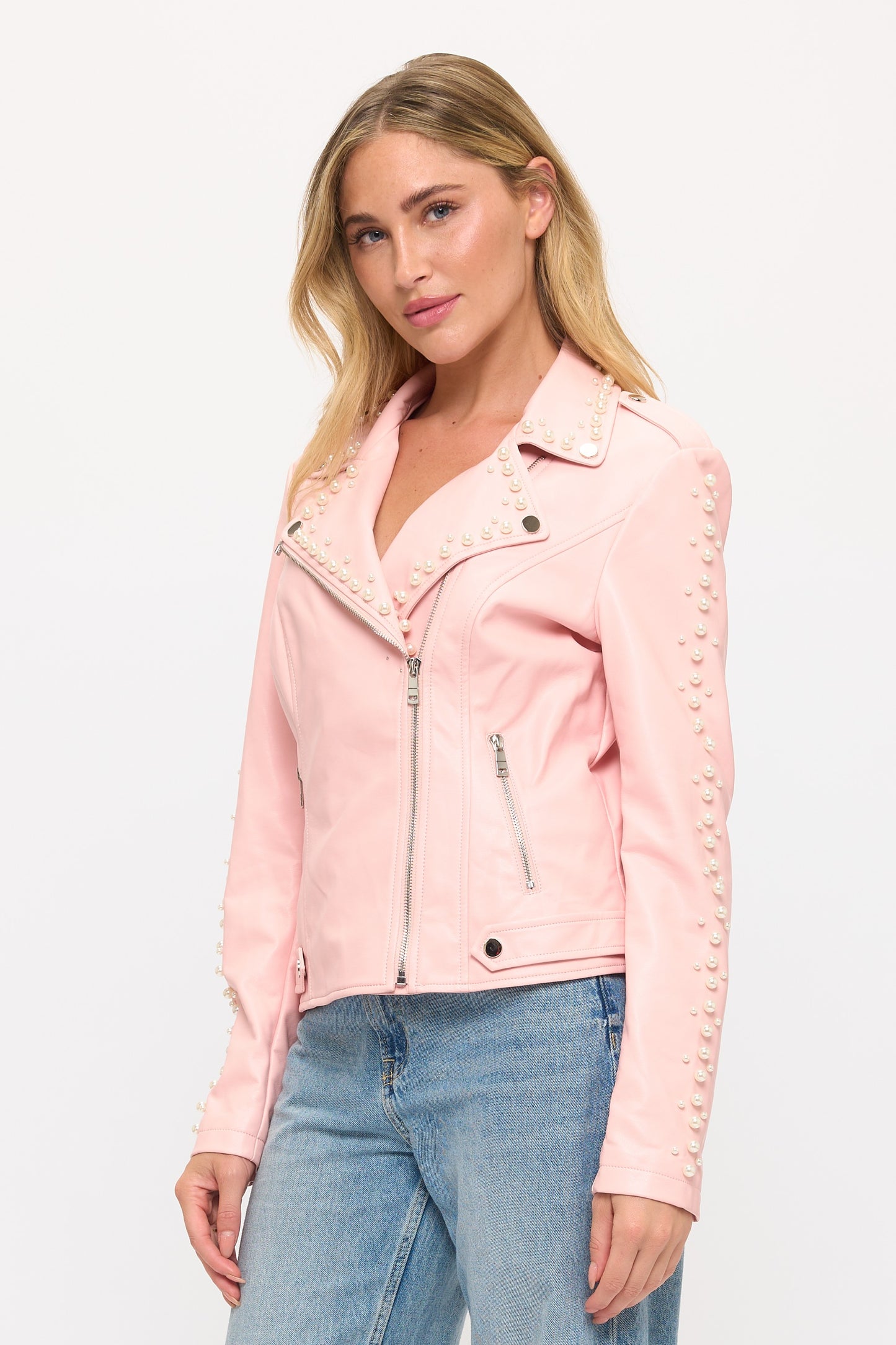 CLALJ0155: Rebel Rose Studded Moto Jacket