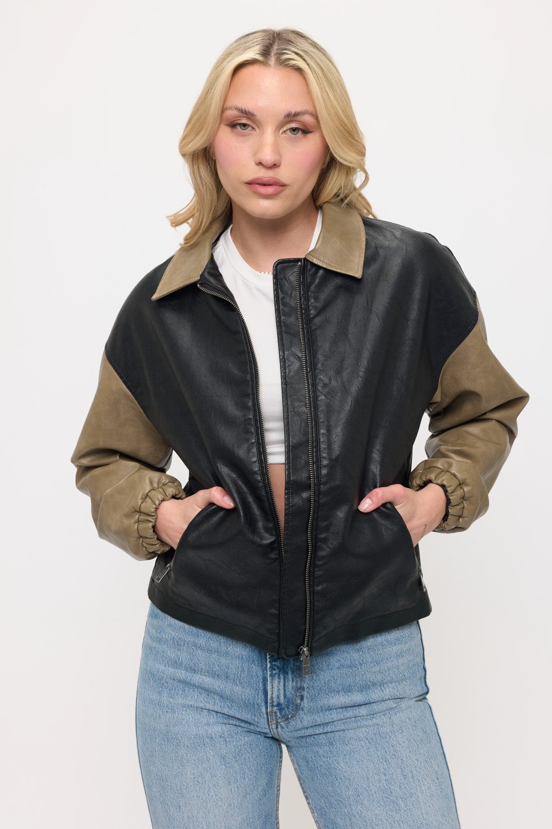 CLALJ0152: Vegan Leather Varsity Vogue Bomber