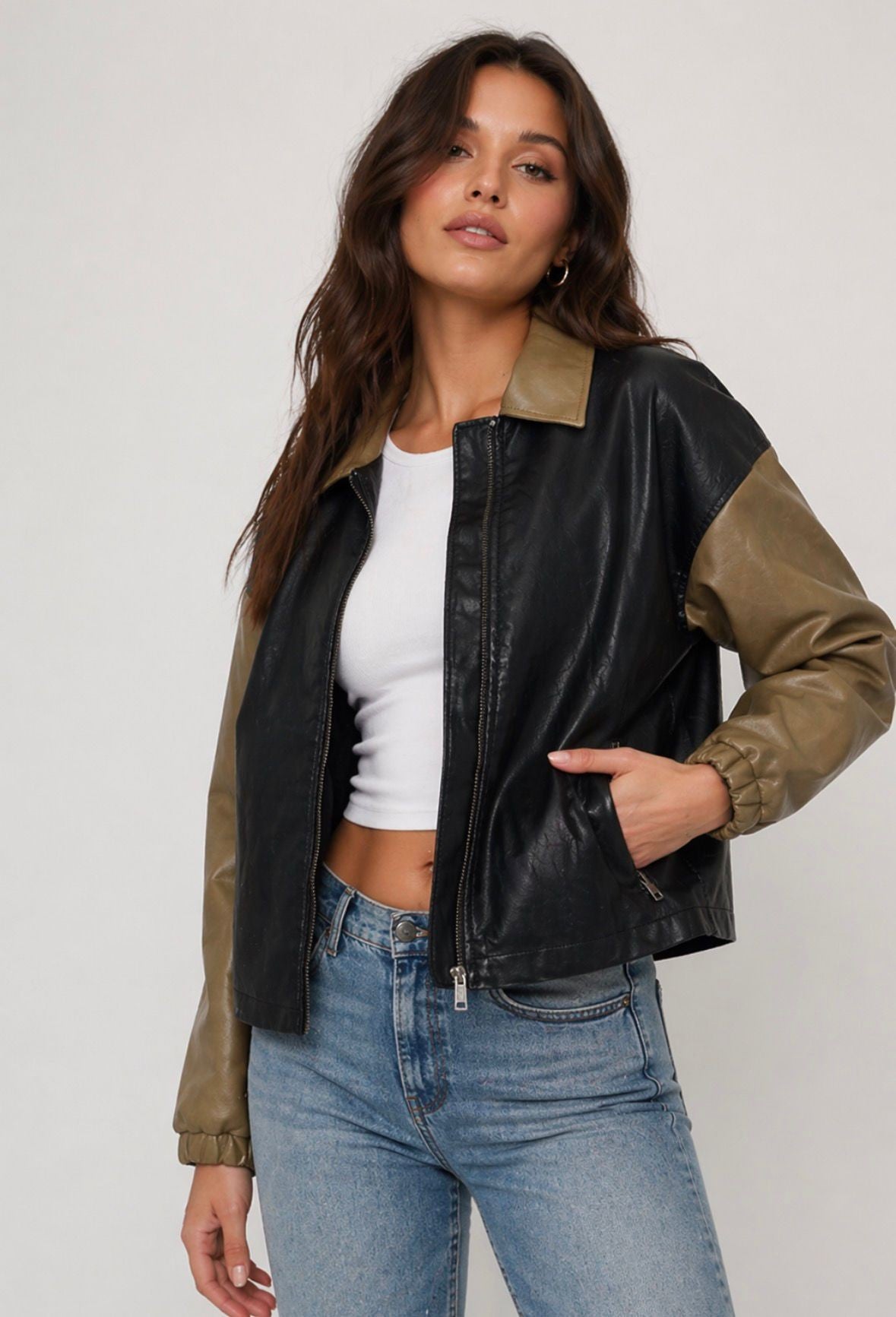 CLALJ0152: Vegan Leather Varsity Vogue Bomber