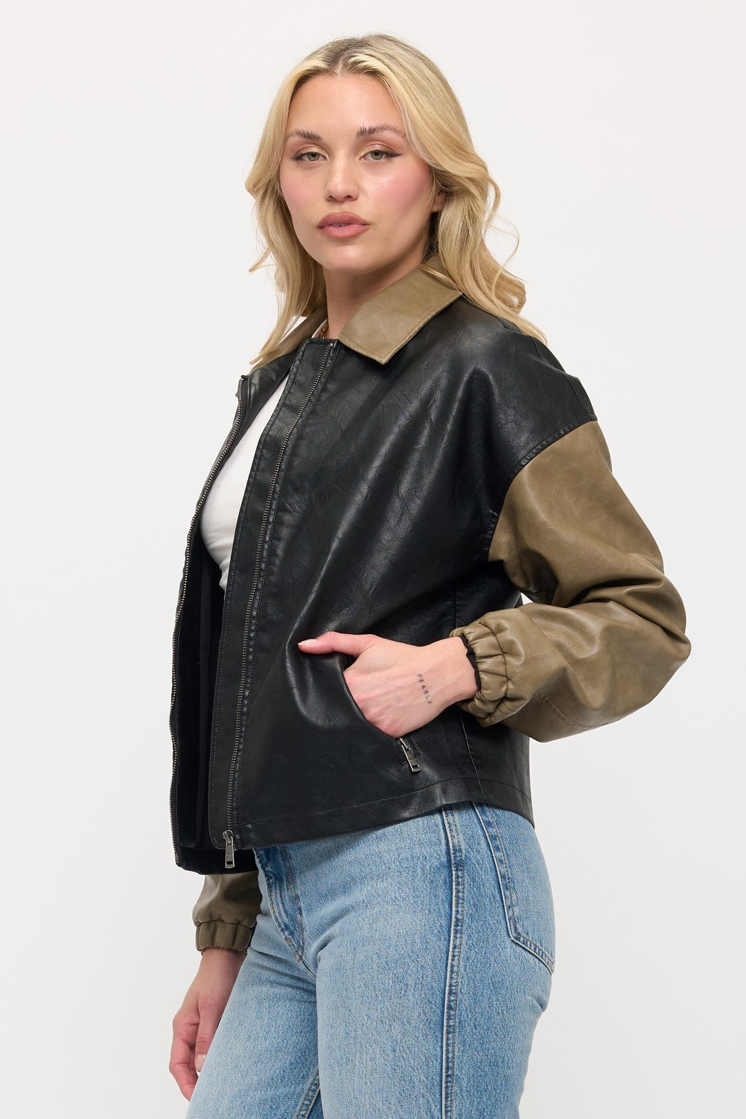 CLALJ0152: Vegan Leather Varsity Vogue Bomber