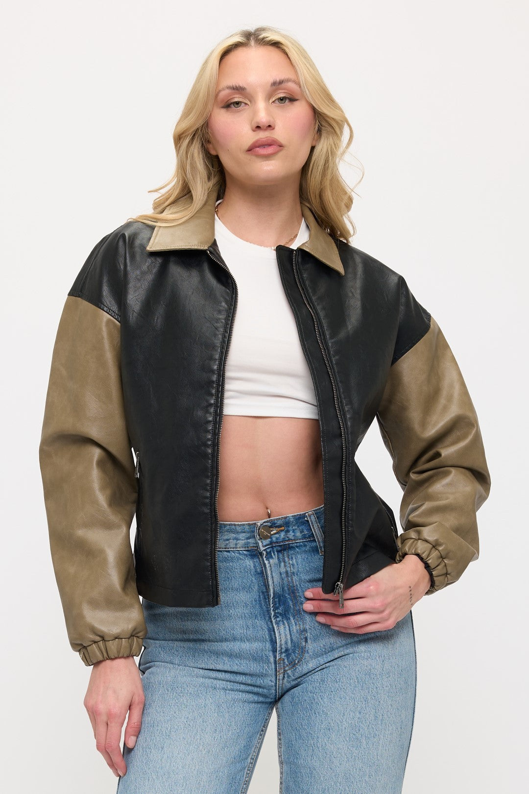 CLALJ0152: Vegan Leather Varsity Vogue Bomber