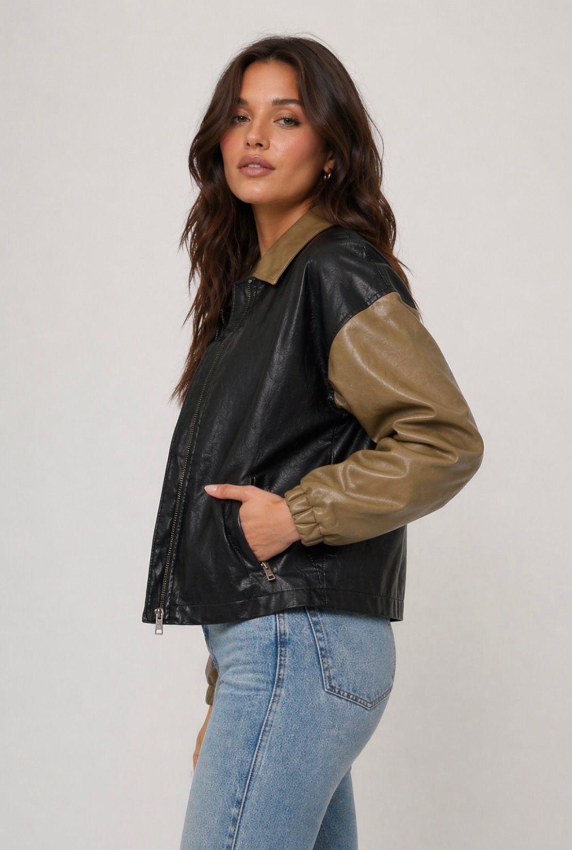 CLALJ0152: Vegan Leather Varsity Vogue Bomber