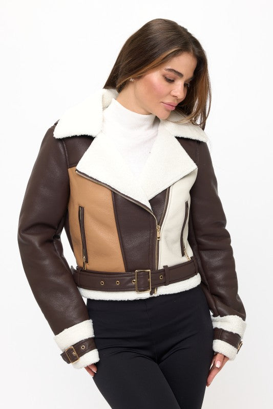 CLALJ0048: Contrast Edge Fur Bomber