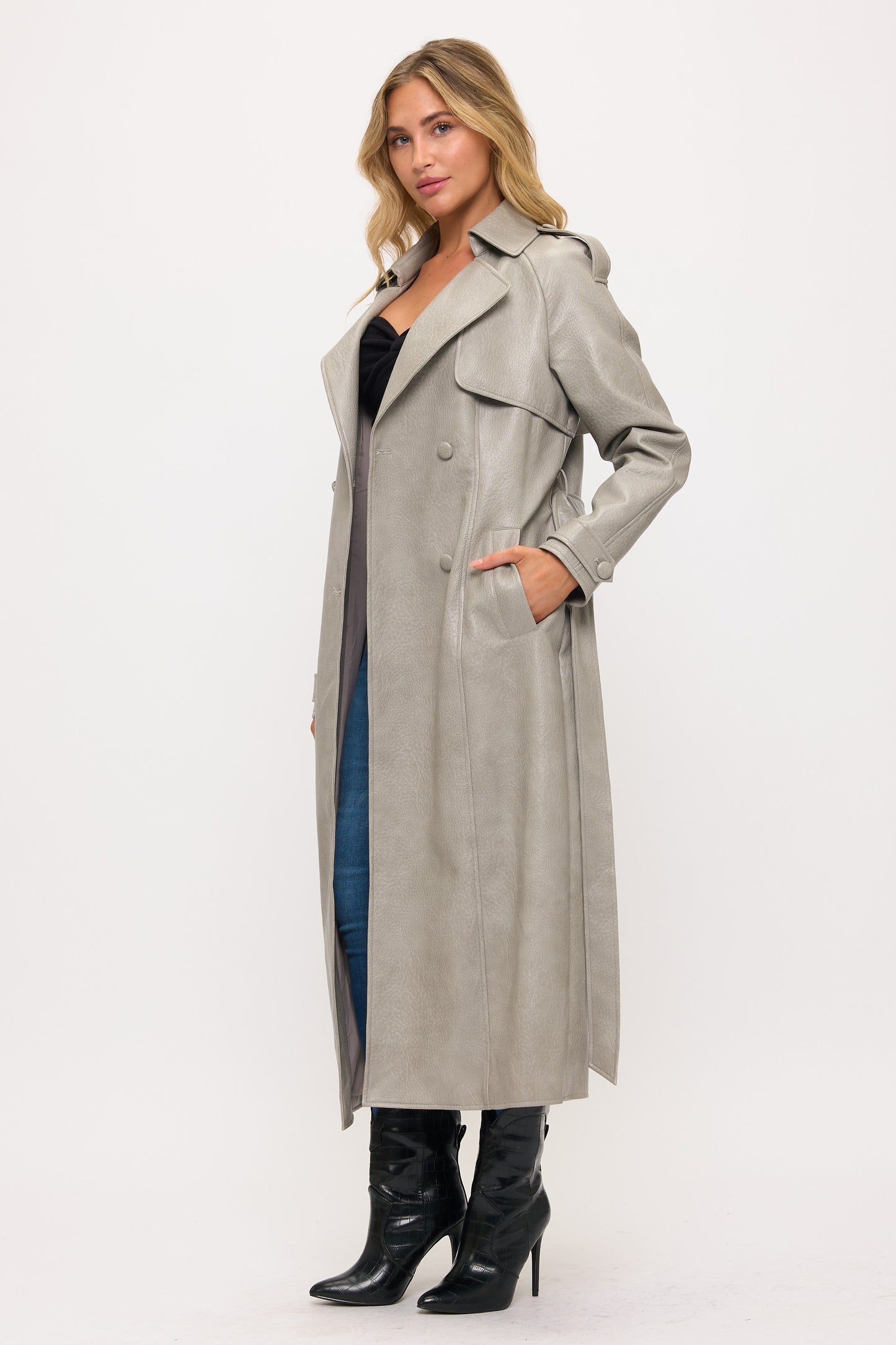 LT0165: Camden Vegan Leather Trench