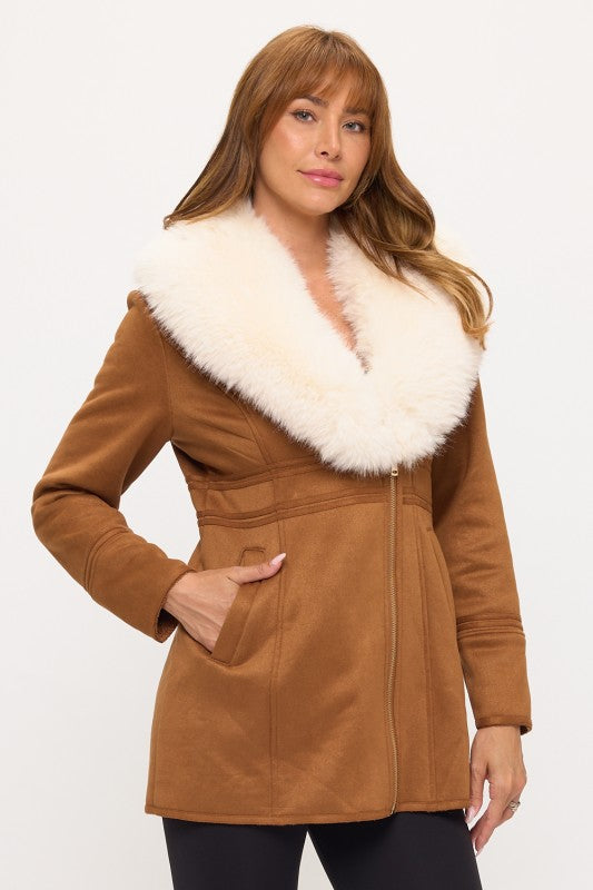 CLASC0010: Luxe Faux Fur-Collar Tailored Coat