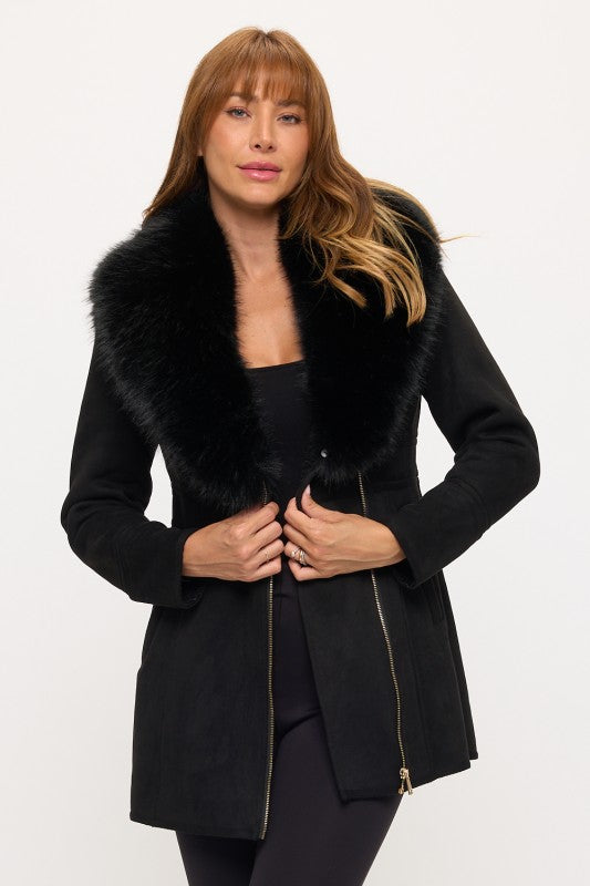 CLASC0010: Luxe Faux Fur-Collar Tailored Coat