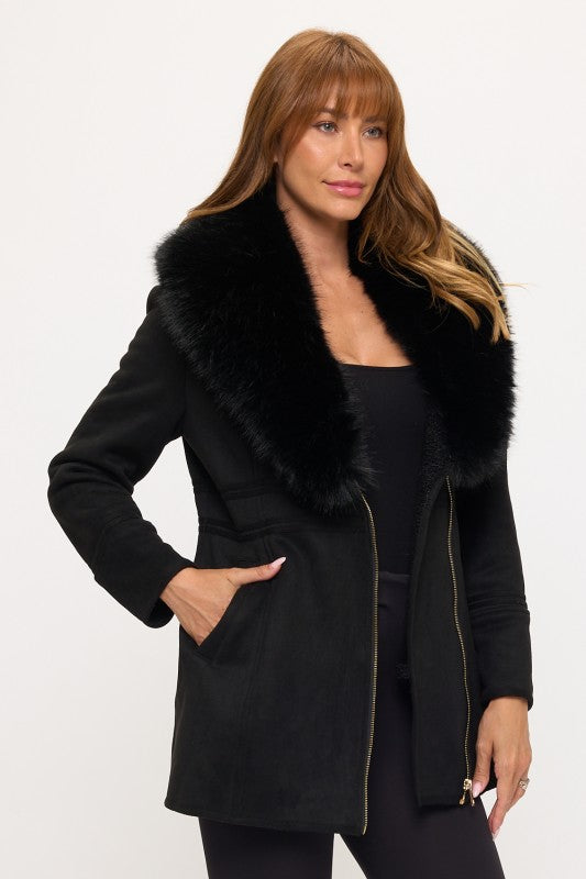 CLASC0010: Luxe Faux Fur-Collar Tailored Coat