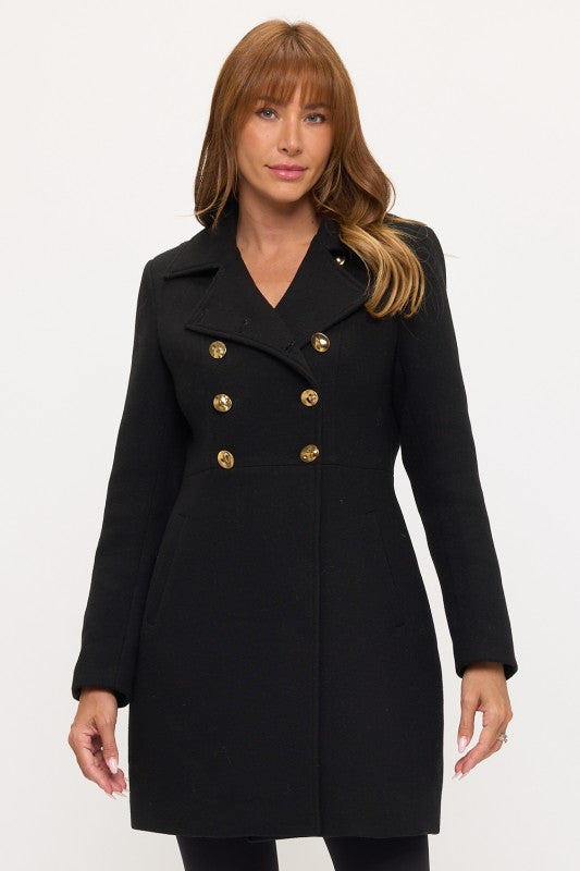 Admiral Prestige Military Coat Front View in Black | Coalition LA