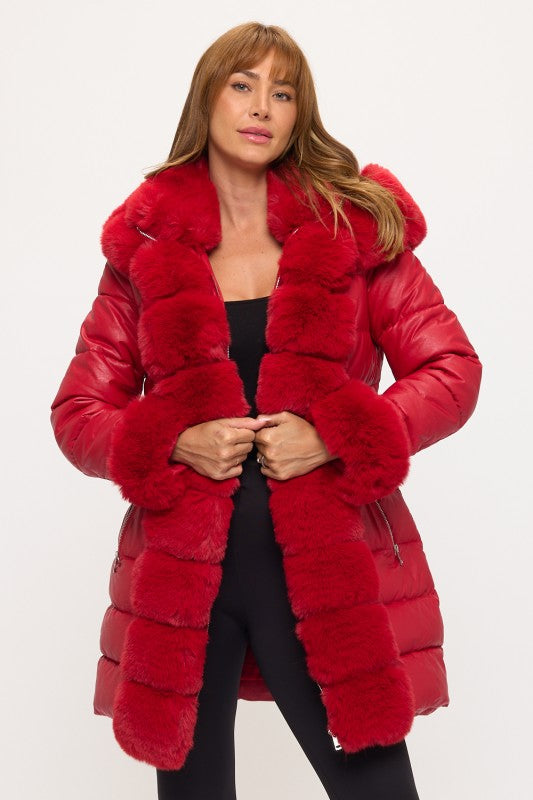 The Aspen Luxe Puffer Front View in Red | Coalition LA