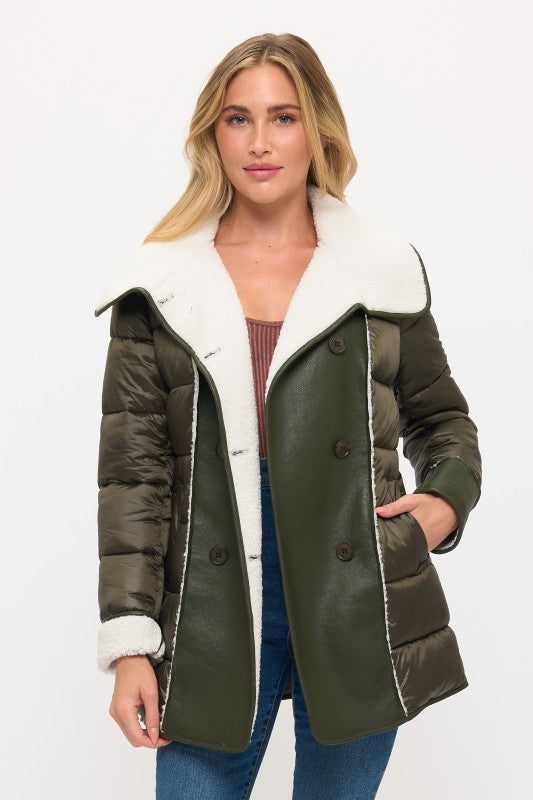Summit Elite Sherpa Coat Front View in Olive | Coalition LA