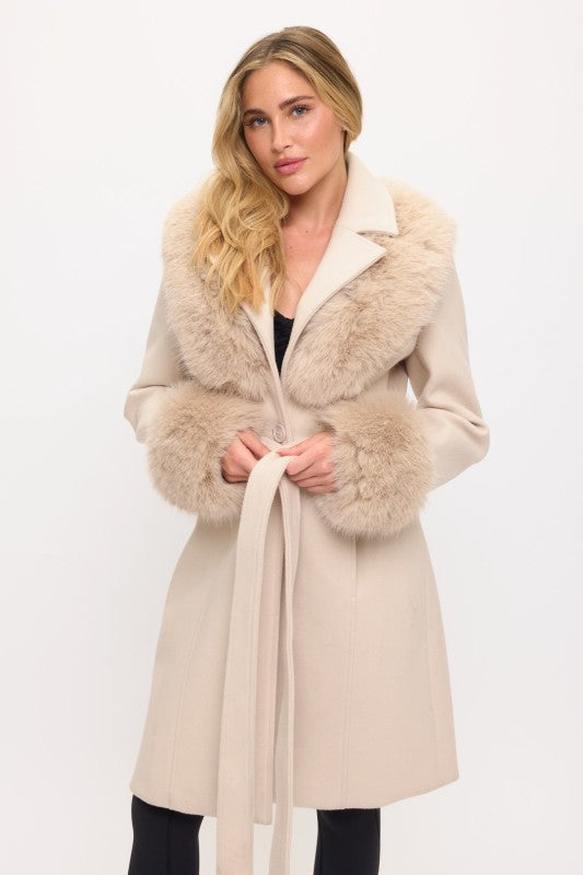 CLAWC0106: Belted Fur-Trim Coat