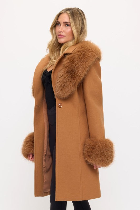 CLAWC0106: Belted Fur-Trim Coat
