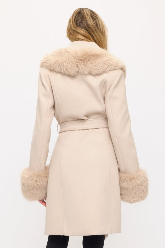 CLAWC0106: Belted Fur-Trim Coat