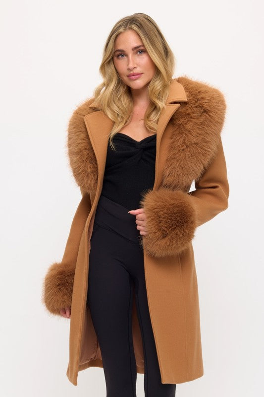 CLAWC0106: Belted Fur-Trim Coat
