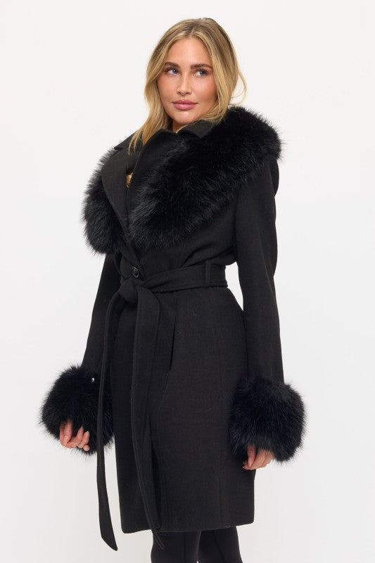 CLAWC0106: Belted Fur-Trim Coat
