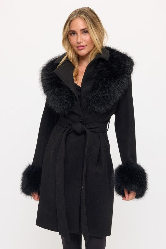 CLAWC0106: Belted Fur-Trim Coat
