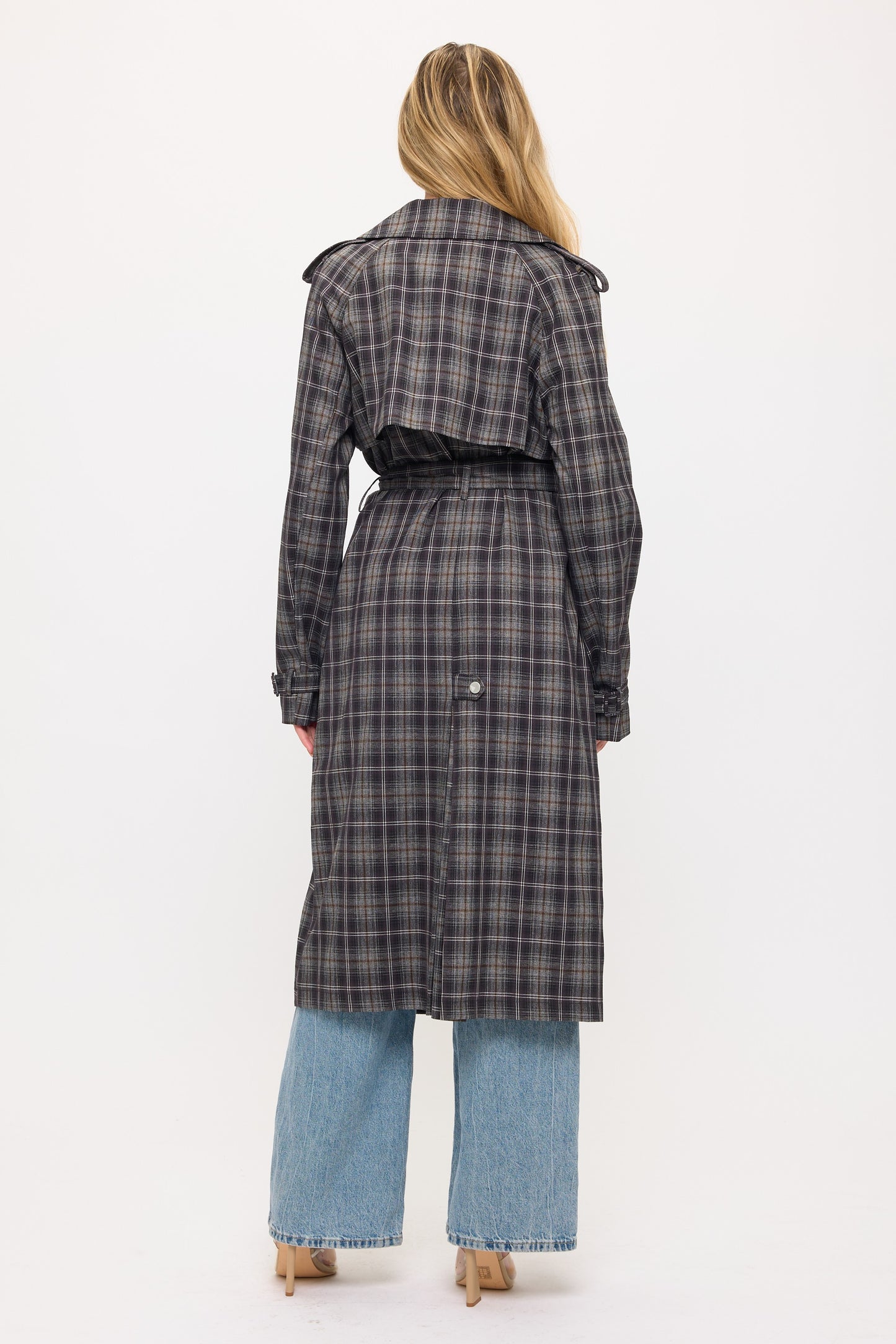 CLALT0042: Long Plaid Trench Coat