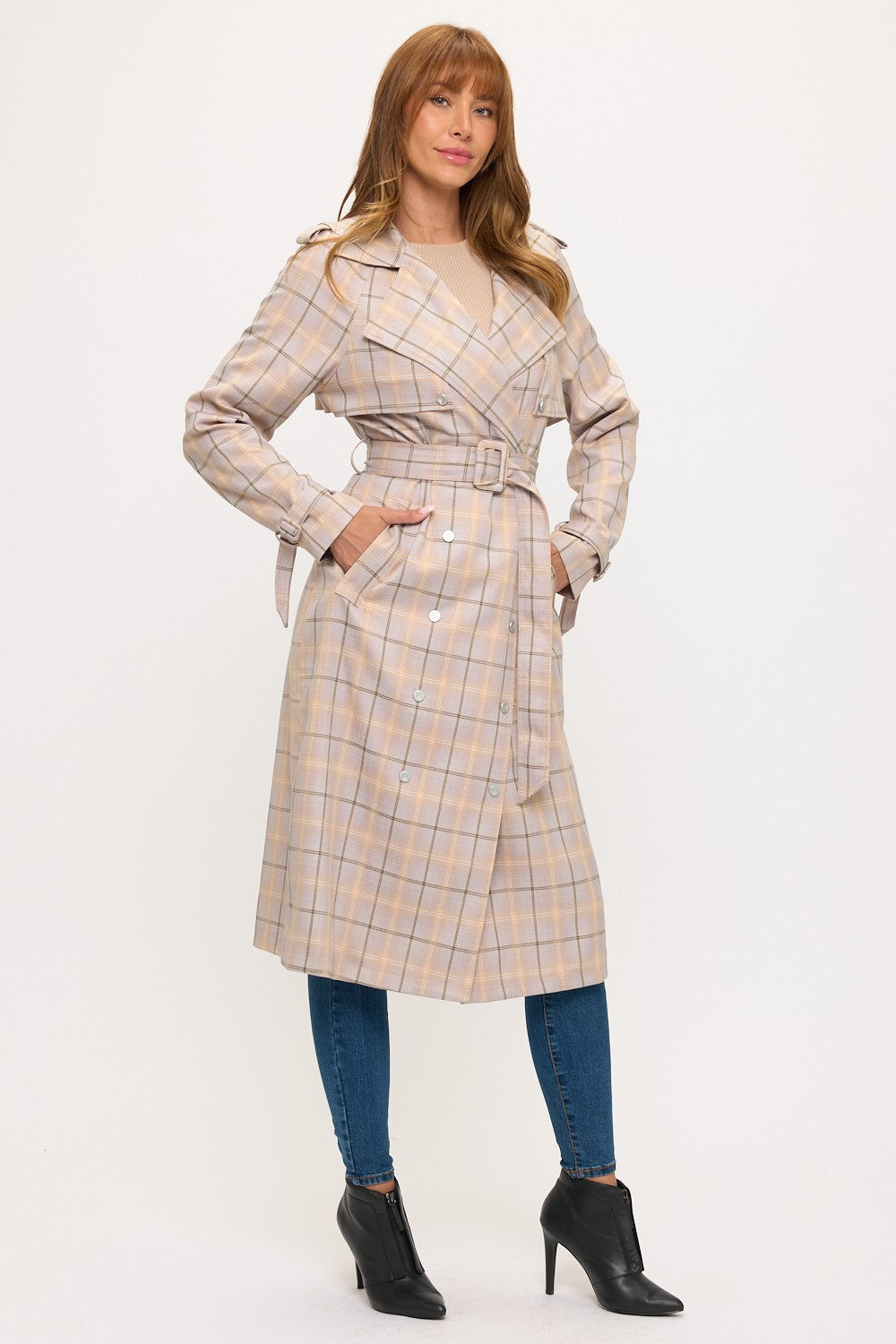 CLALT0042: Long Plaid Trench Coat