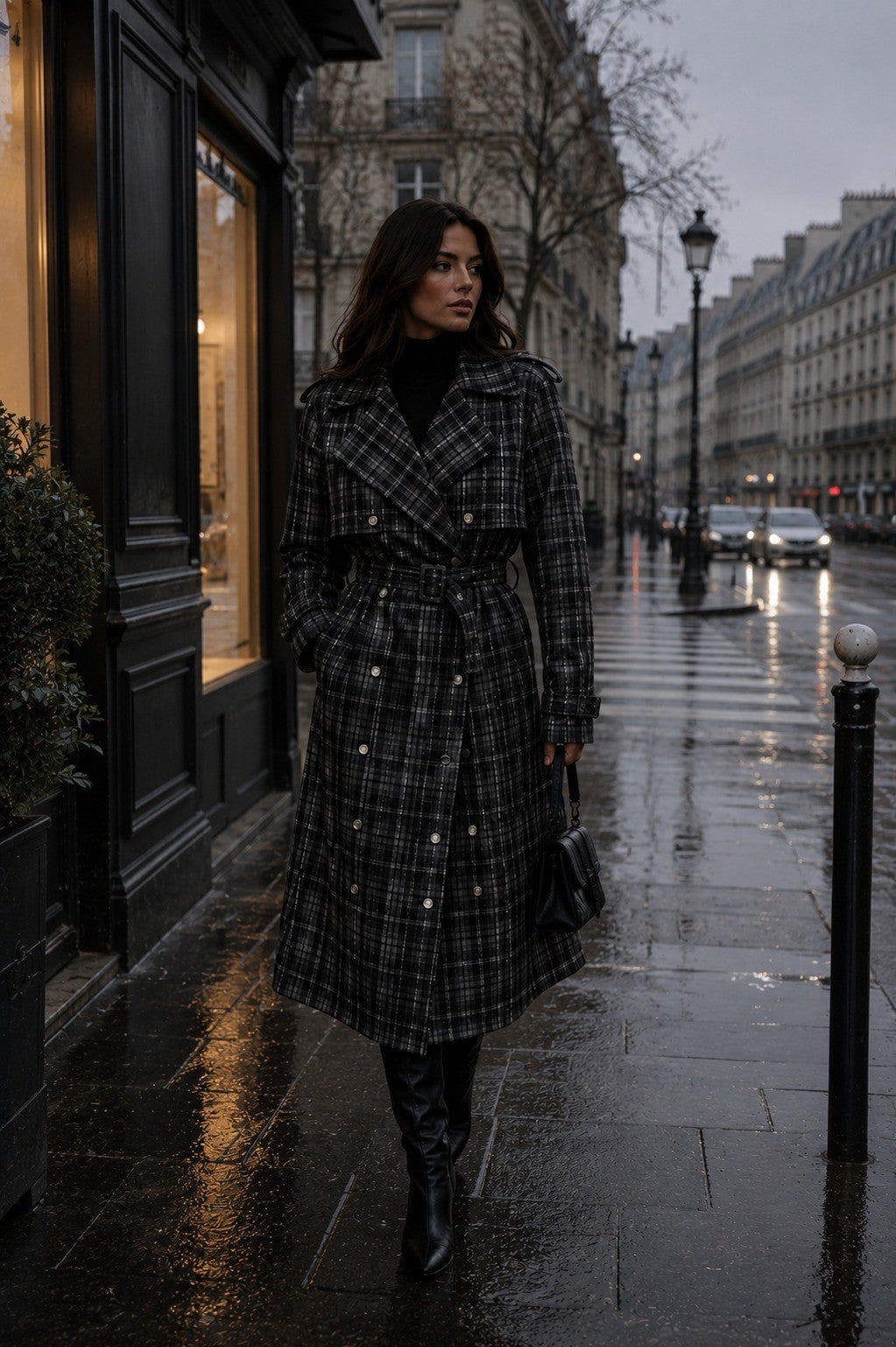 CLALT0042: Long Plaid Trench Coat