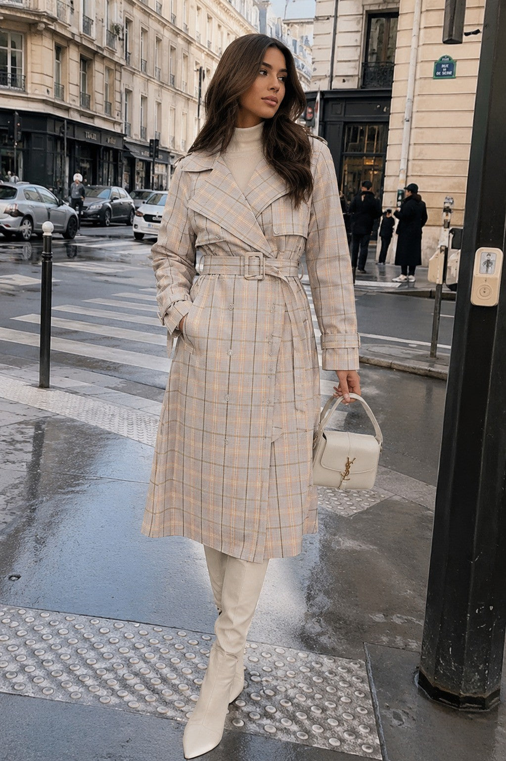 CLALT0042: Long Plaid Trench Coat