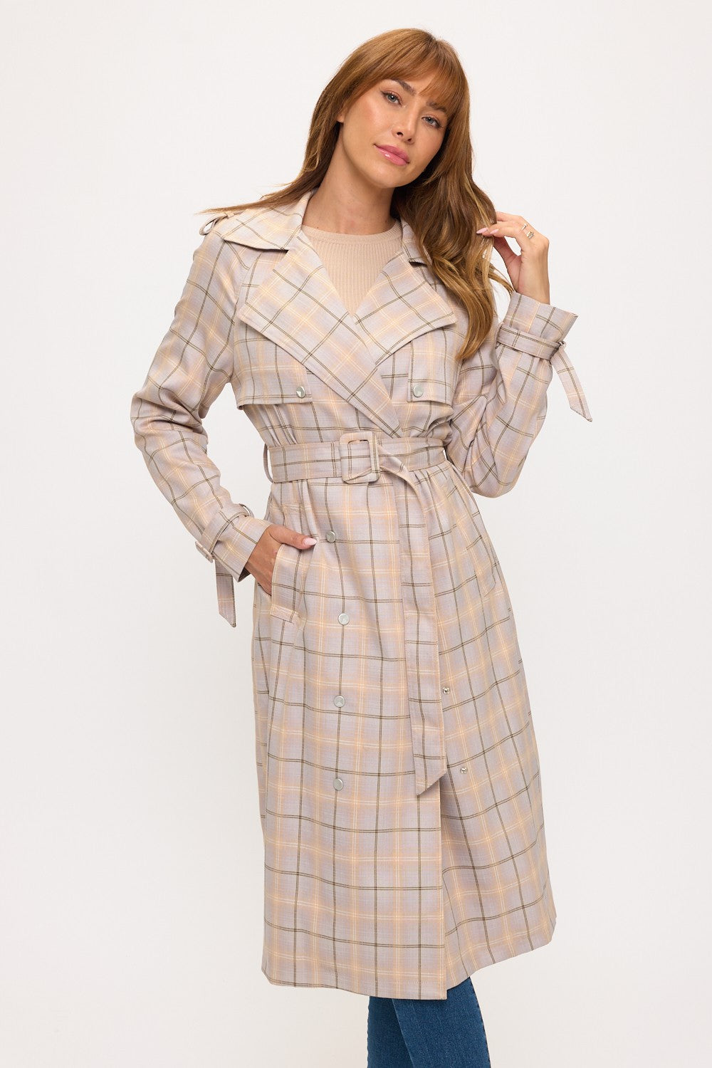 CLALT0042: Long Plaid Trench Coat