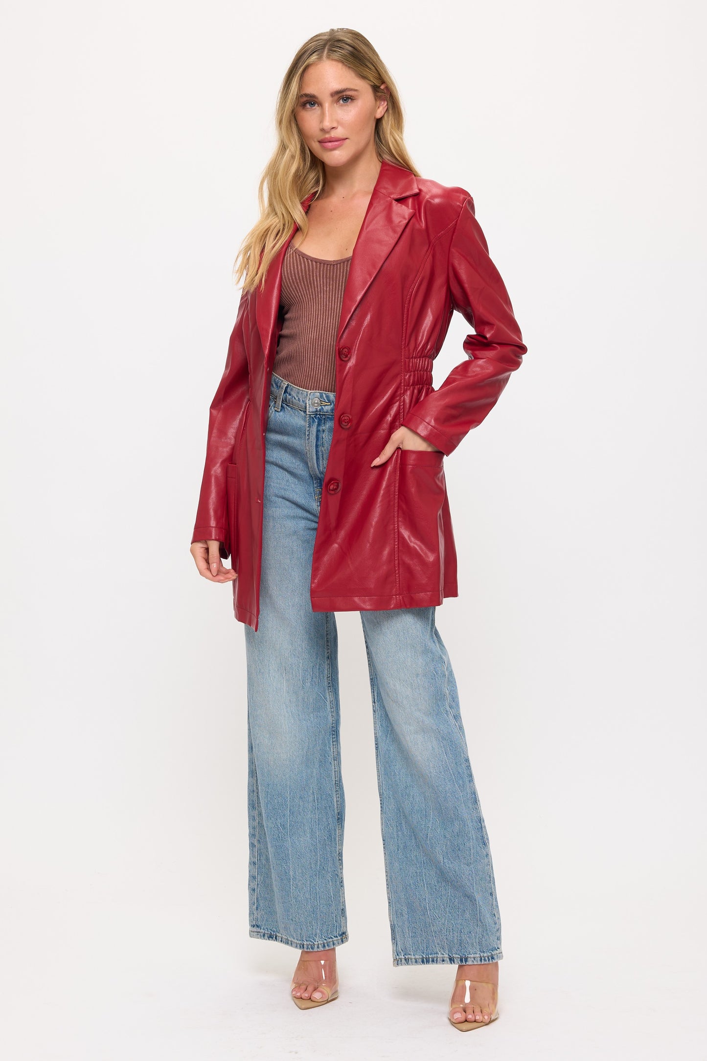 CLALJ0126: Monaco Luxe Tailored Faux Leather Blazer Jacket