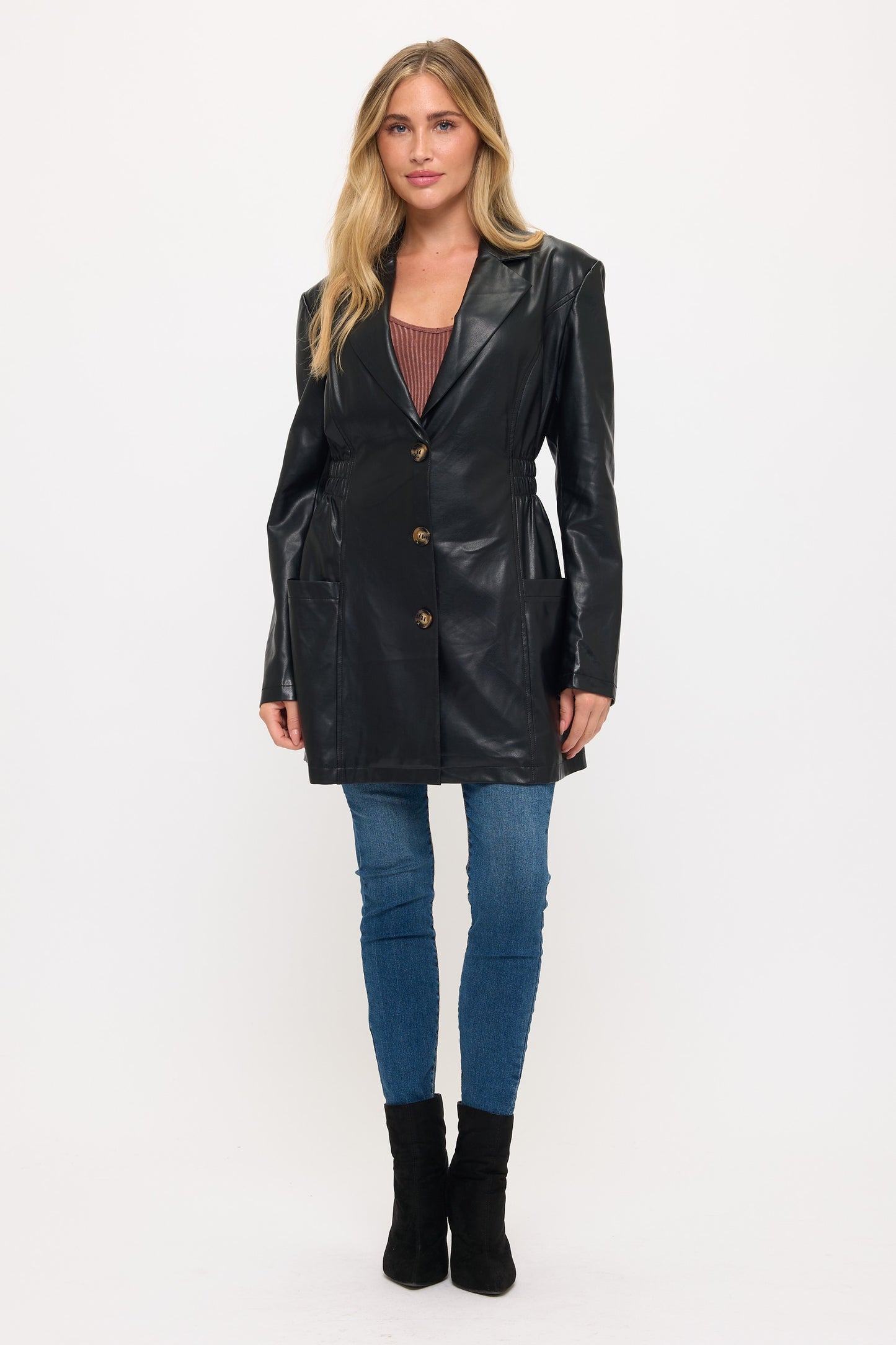 CLALJ0126: Monaco Luxe Tailored Faux Leather Blazer Jacket