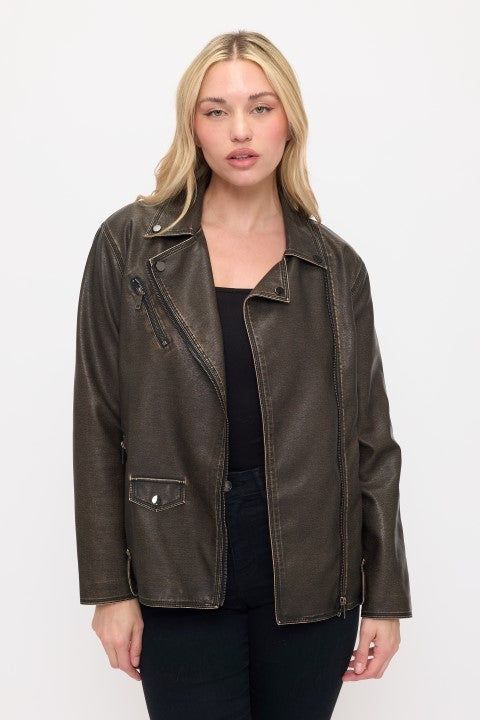 CLALJ0139: SoHo Vintage Washed Oversized Moto Jacket