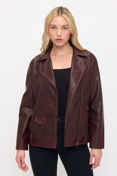 CLALJ0139: SoHo Vintage Washed Oversized Moto Jacket