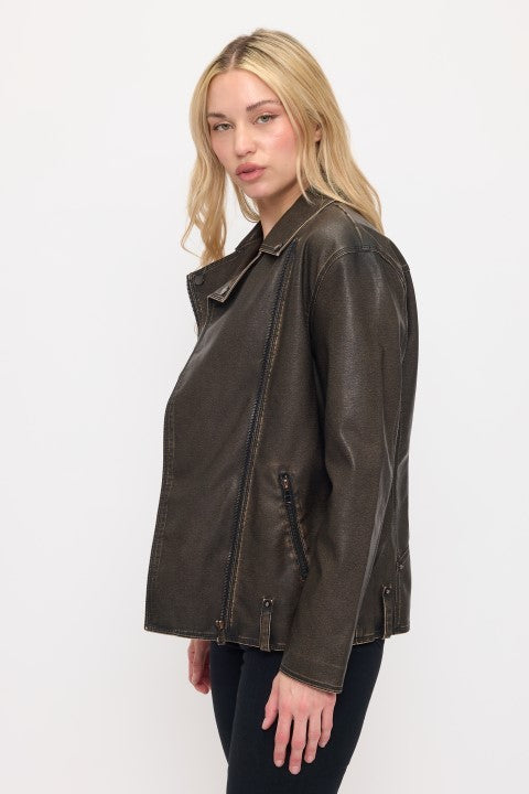 CLALJ0139: SoHo Vintage Washed Oversized Moto Jacket